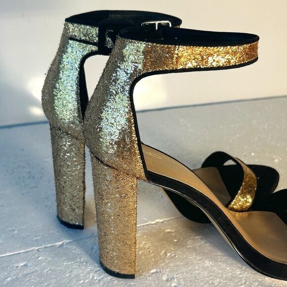 Mix No.6 SZ 9 Cym Gold Glitter Ankle Strap Heels Dressy Formal Prom Club Wedding - Picture 6 of 9